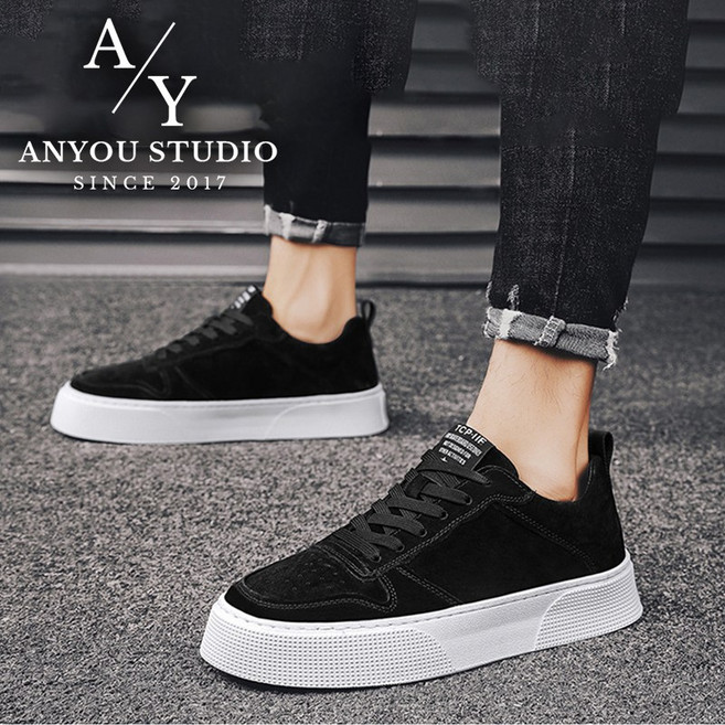 ANYOU 남성 화이트 통굽 레이스업 데일리 트렌디 패션 스니커즈 캐주얼 운동화