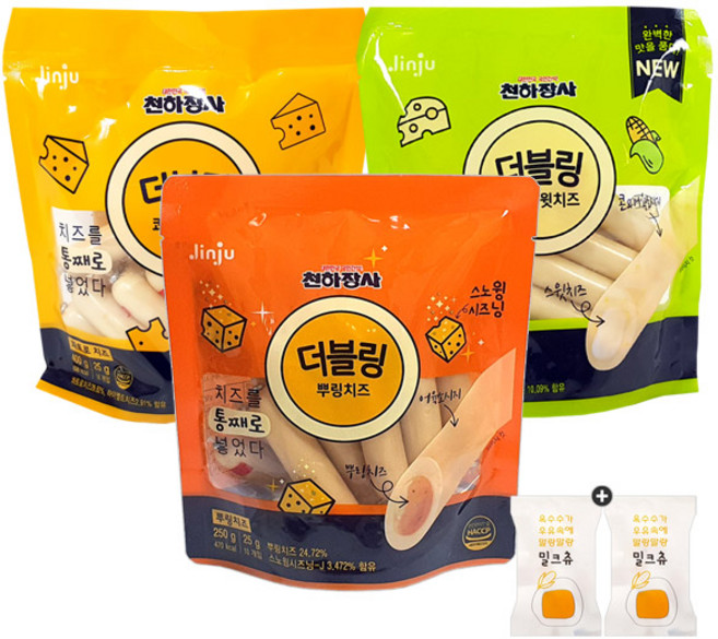 천하장사 더블링 3종 뿌링치즈+콘스윗치즈+콰트로치즈(+밀크츄 2개포함), 400g, 1개