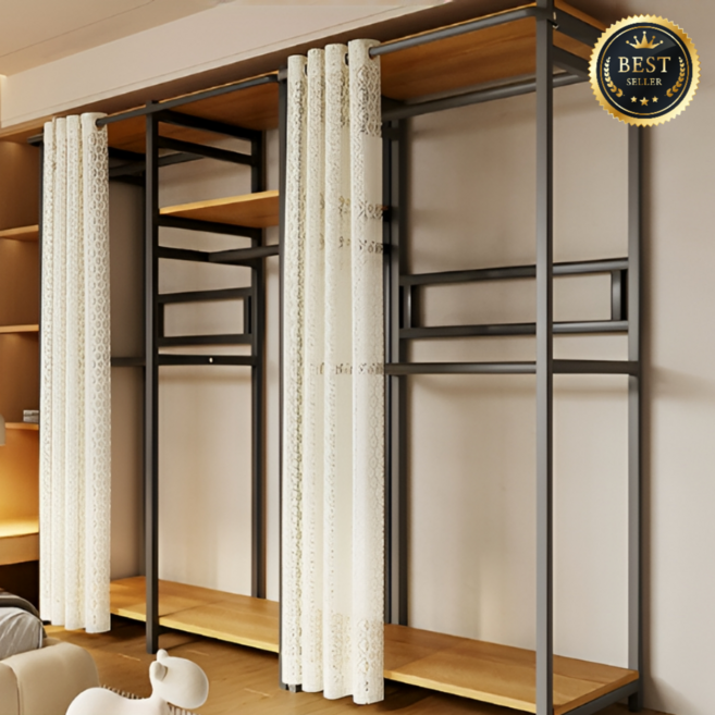 Vermia 프리미엄 시스템행거 드레스룸 헹거 철제 조립식 대형 커텐 튼튼한 옷장 옷걸이 수납장, X, 블랙