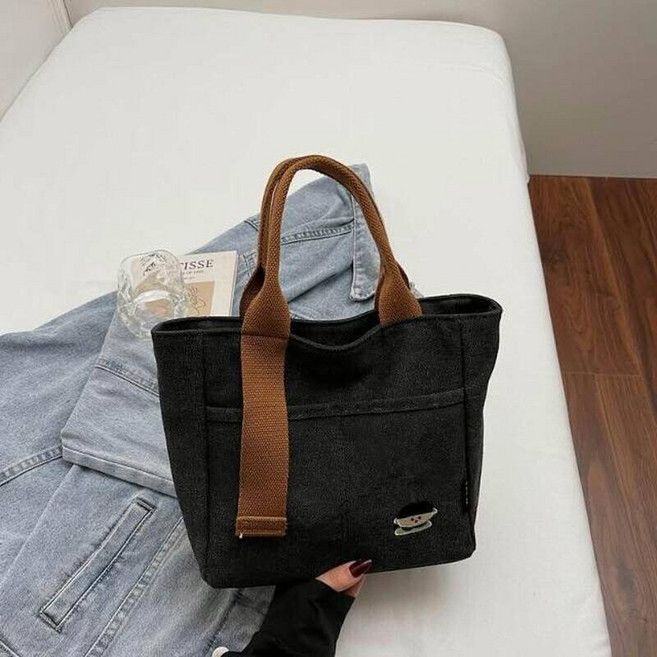 新款手提包日系大容量上班通勤包刺繡加厚帆布包潮流時尚斜背包單肩包托特包胸包後背包加厚手提收納手機紙巾零錢日常隨身百搭小包
