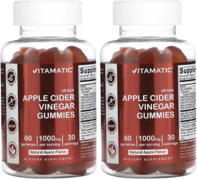 Vitamatic 비건 사과 식초 천연 사과 맛 1 000mg 구미젤리 60개(구미젤리 1개당 500mg) 2 SET, 1개 - 쿠팡