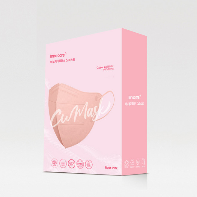 이노케어플러스 새부리형 마스크, 20매입, 1개, 로즈 핑크 대형(L)