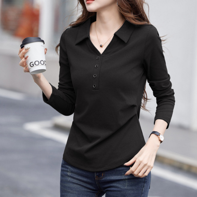 lofei 여성 스탠드카라 긴팔 티셔츠 베이직 TX05