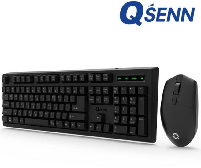QSENN MK450 무선 키보드 마우스 세트 키스킨포함, 블랙