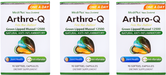 뉴질랜드 메디 플러스 Arthro-Q 초록홍합 12500 90캡슐 x 3 한국 승무원 추천 건강관리 무릎 아픈 엄마 선물, 90정