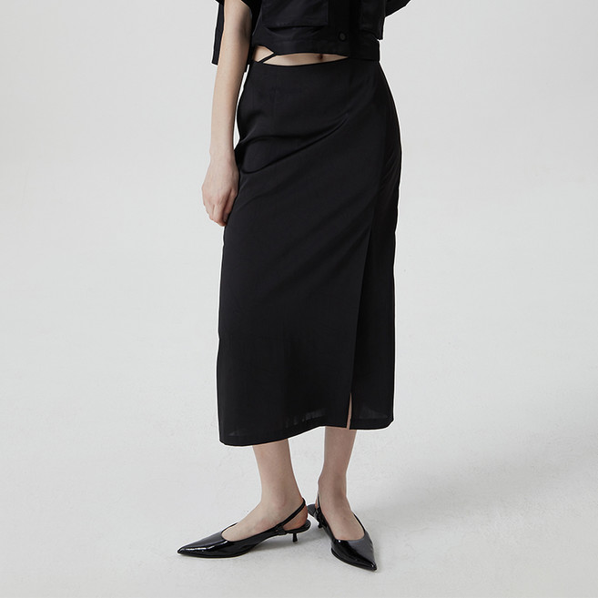 [컴젠] 여성 스트랩 디테일 스커트 BLACK