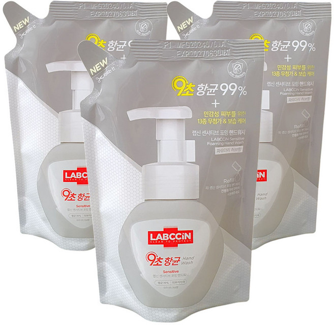 랩신 센서티브 포밍 핸드워시 리필 파우더리 허브향, 200ml, 3개