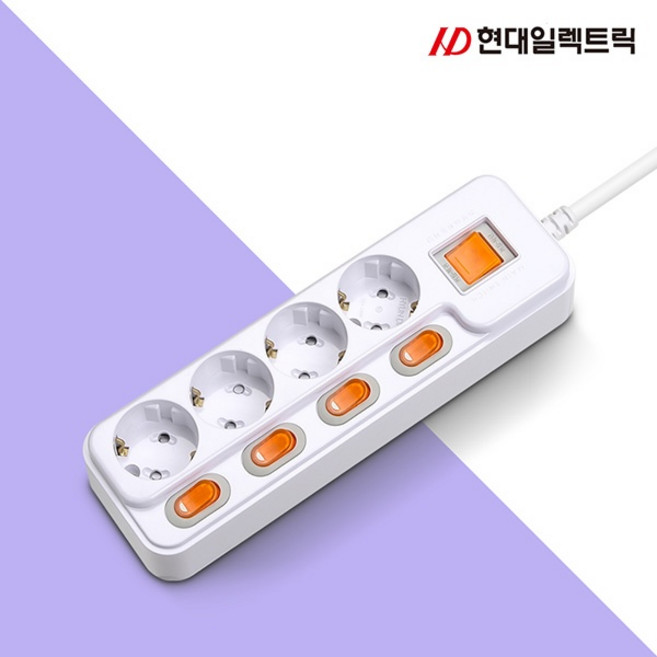 (현대일렉트릭) 멀티탭 (4구/16A/개별) HMP-410 (10M), 10m, 단일, 1개