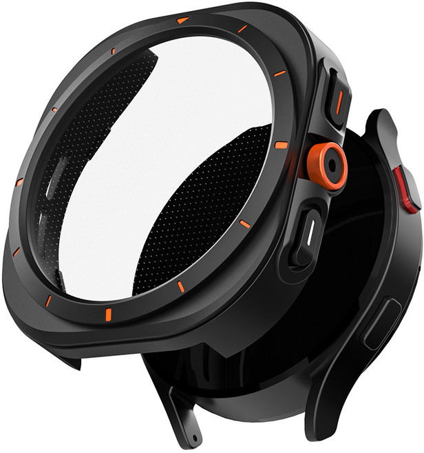 갤럭시워치 풀커버 강화유리 울트라 스타일 케이스 커버, 블랙, 1개