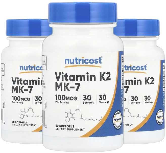 뉴트리코스트 비타민K 비타민K2 MK-7 100mcg 소프트젤 30정 2+1, 3개, 30회분 - 쿠팡