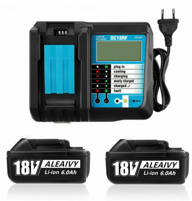 배터리 복원기 충전식 배터리 BL1830 18V 6000mAh 백업 마키타 무선 드릴 DC18RF 3A, 07 2pcs6.0AH-1pcCharger, 1개