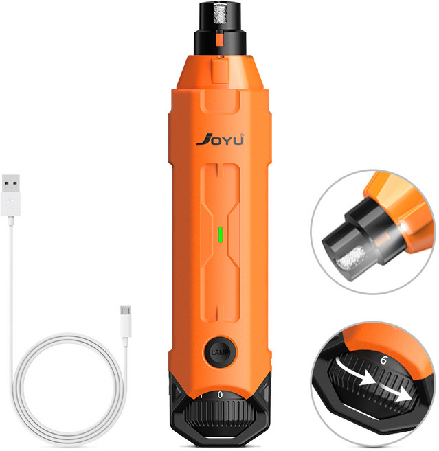 Joyu 애완동물 안전한 저소음 전동 연마기 LED 쌍등 조명 6단 변속 조절, N60-Vitality Orange, 1개