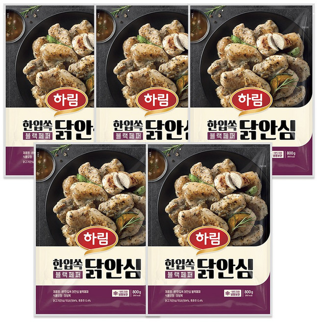 하림 IFF 무항생제 한입쏙 닭안심 블랙페퍼 800g, 5개