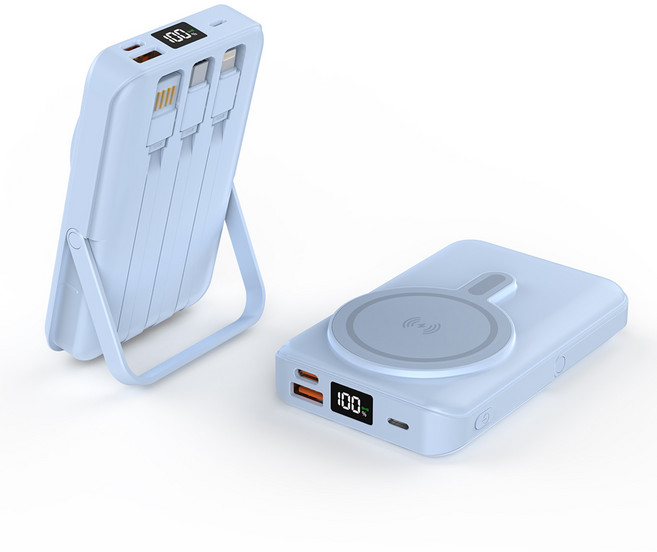 THOUSTA 맥세이프 고속 무선충전 대용량 케이블 일체형 호환 보조배터리 20000mAh, 1개, 블루