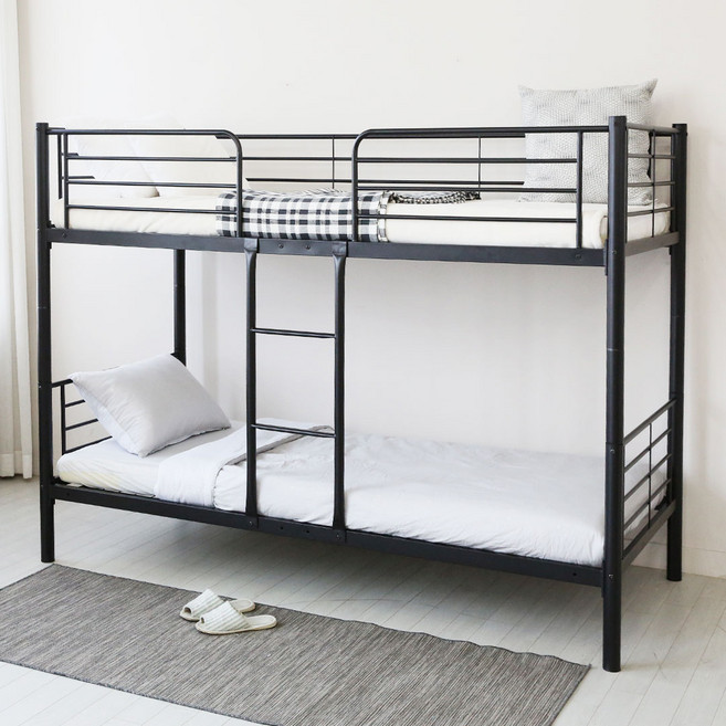 일루일루 코지 싱글 분리형 2층침대 프레임 성인 이층 저상형 낮은 철제 기숙사 프레임+HR폼2개(S) 매트리스, 블랙(S)/10cmHR폼2개