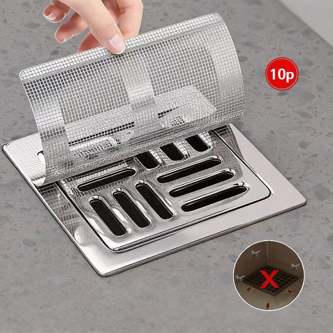 LXU 화장실 하수구 배수구 덮개 거름망 사각 벌레 머리카락거름망 10개입, 블랙