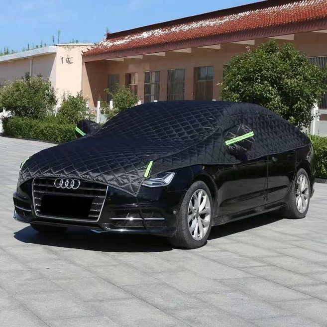 汽車車衣半罩防曬隔熱遮陽擋 四季通用加厚大半罩車罩, 1個, 三層複合款 四季可用 黑色 , 兩廂車 通用款
