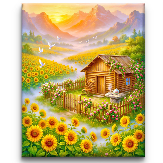 서은이네 보석십자수 캔버스형 DIY 보석 비즈 십자수 액자형 40x50cm, 1세트, AKK-13 해바라기 풍경