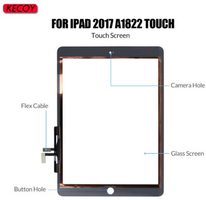 1Pcs 터치 스크린 2017 A1822 iPad 5 세대 디스플레이 디지타이저 센서 전면 유리 교체 + 도구, 1개, 02 OEM White With Home