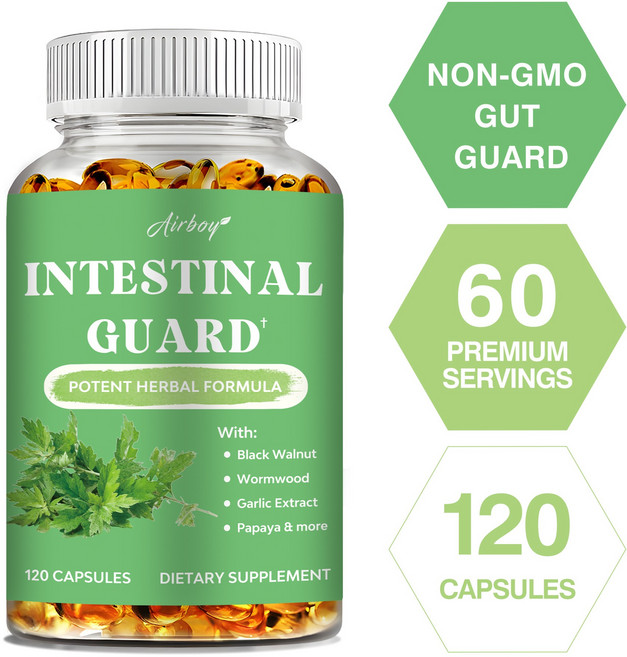 장 보호제(비GMO) - 쑥 검은 호두 골든실 파우다르코 정향 마늘 등이 함유된 강력한 천연 포뮬러 - 올인원 보충제, 1개, 60정