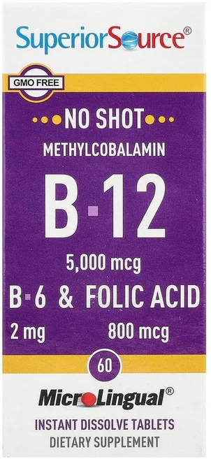 슈페리어소스 메틸코발라민 B-12 B-6 및 엽산 빠르게 용해되는 MicroLingual 정제 60정, 1개 - 쿠팡