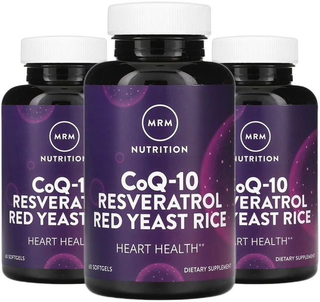 MRM뉴트리션 코큐10 레스베라트롤 붉은 효모 쌀 60소프트젤 코엔자임큐10 3개세트, 60정, 3개 - 쿠팡
