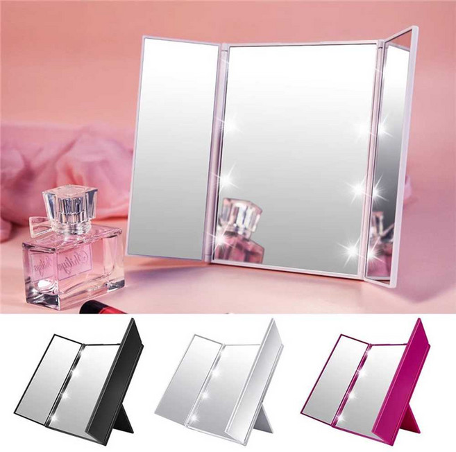 무반전거울 남이보는 내얼굴 거울 좌우반전 메이크업 접이식 LED 파노라마 실물 조명, 1. 소형/검은색/조명없음