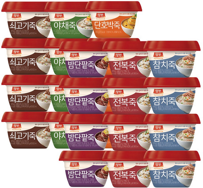 동원 양반죽 용기 6종 (전복4+쇠고기4+호박4+단팥4+야채4+참치4) 총24입 (285g)