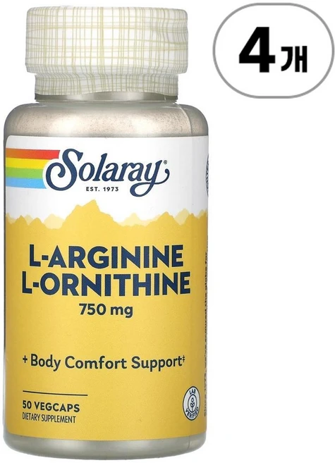 솔라레이 L-아르기닌 L-오르니틴 750mg Solaray L-Arginine L-Ornithine 750 mg 50정, 4개 - 쿠팡