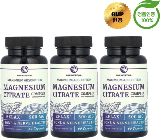 2+1 노비 뉴트리션 마그네슘시트레이트 복합체 500mg 캡슐 60정, 3개 - 쿠팡
