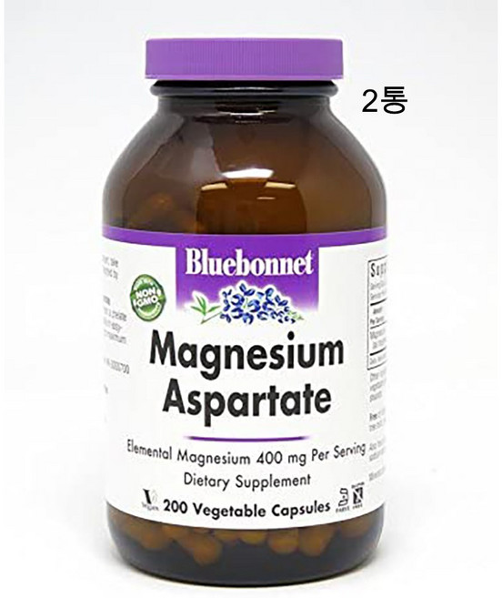 블루보넷 아스파르트산 마그네슘 400mg 200캡슐x2통 Magnesium Aspartate, 200정, 2개