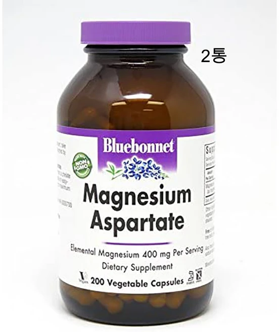 블루보넷 아스파르트산 마그네슘 400mg 200캡슐x2통 Magnesium Aspartate, 200정, 2통 - 쿠팡