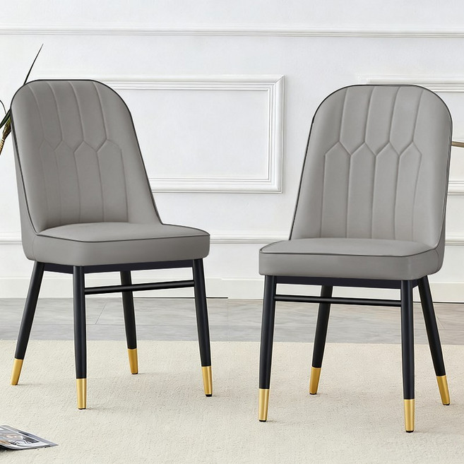 뷔이위이 식탁의자 카페 식당 인테리어 등받이 가죽 2인용 체어, 2개, 다크 그레이