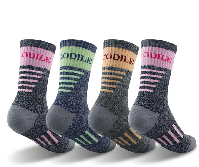 크로커다일 여성용 드라이쿨 스포츠 쿠션 긴목 등산양말 4족 세트 CD321, 아소트, 1세트