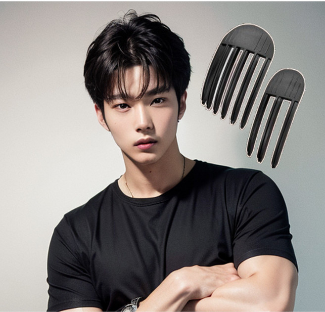 남자 앞머리 헤어 뿌리 볼륨 집게, 1개, 블랙(3날)