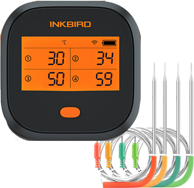 INKBIRD IBBQ-4T Wi-Fi Meat Thermometer Rainproof Magnetic Alarm Thermometer for Grilling with 4 Prob, 1개
