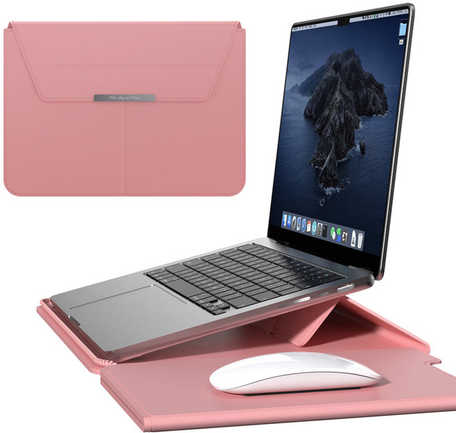 클라브 노트북 파우치 스탠드 마우스 패드 거치대 맥북 갤럭시북 LG그램 13인치 14인치 가죽케이스, 로지 핑크