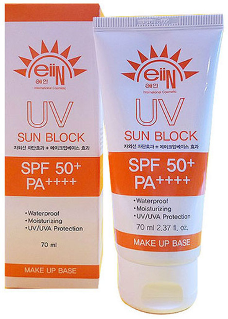 (1+1+1)에인 유브이 썬 블록 크림70ml X 3개 + 물티슈 + 마스크팩1매 /자외선차단+메이크업베이스+워터프루프 /무기자차/선크림/썬크림, 70g