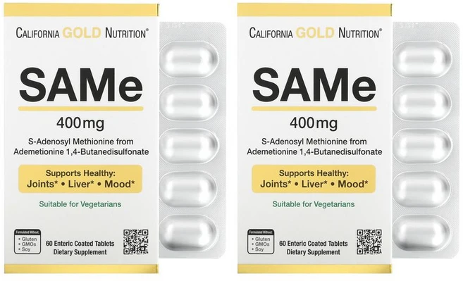 1+1 캘리포니아 골드뉴트리션 SAMe 400mg 60정 코팅 아미노산 아데노실 메티오닌, 2개 - 쿠팡