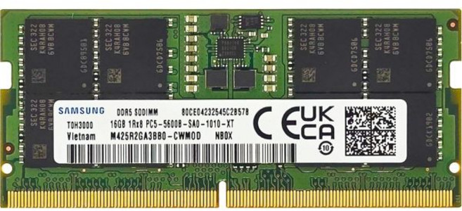 삼성 16GB DDR5 5600MHz PC544800 CL46 SODIMM 1Rx8 싱글 랭크 11V 262핀 노트북 램 메모리 M425R2GA3BB0CWM