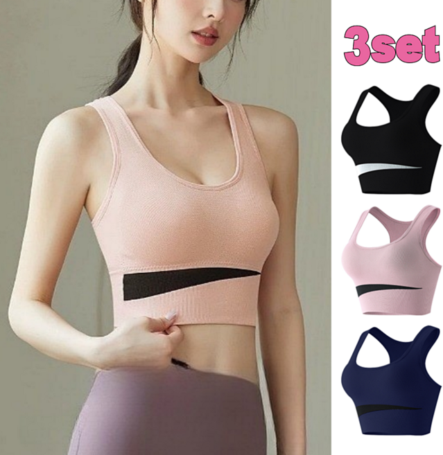미사813 여성 요가 필라테스 헬스 편한 노와이어 운동 스포츠 브라탑 3종세트