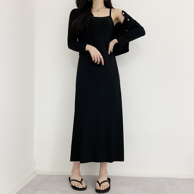 당일출고! 빅사이즈 쿨 찰랑 허그단추가디건+나시원피스! 2ps 투피스세트(818)롱원피스세트 오프숄더 나시원피스 봄 여름 가을원피스 바캉스 휴가룩