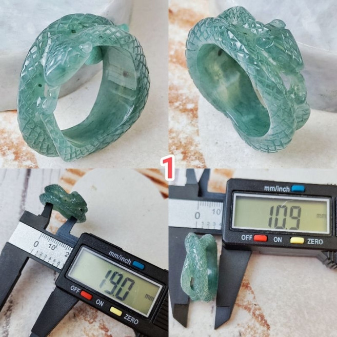 92jade 靈蛇翡翠玉戒 A貨藍水蛇形戒指 內徑19mm