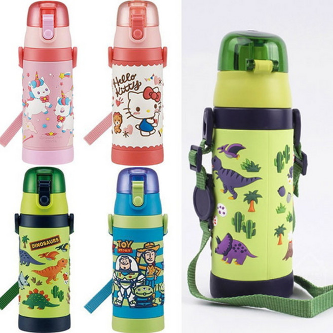 [바보사랑]캐릭터 3D 원터치 어깨끈 스테인레스 보냉 물통, 유니콘, 1개