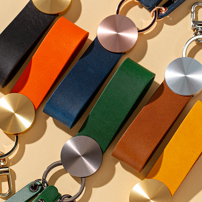 아야 명품 이태리 부테로 태닝 가죽 자동차 키링 메탈스핀 스마트 키홀더, 로즈골드, 오렌지