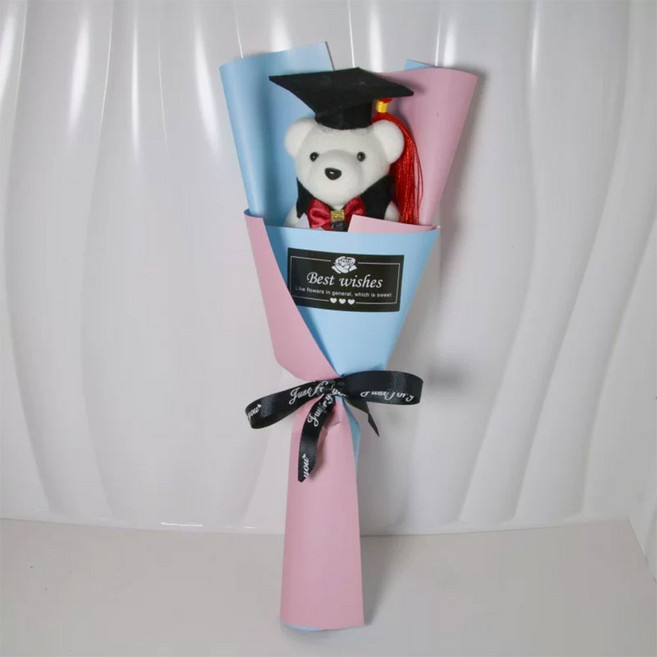 畢業熊花束 向日葵畢業熊花束, 藍粉熊花束, 1個