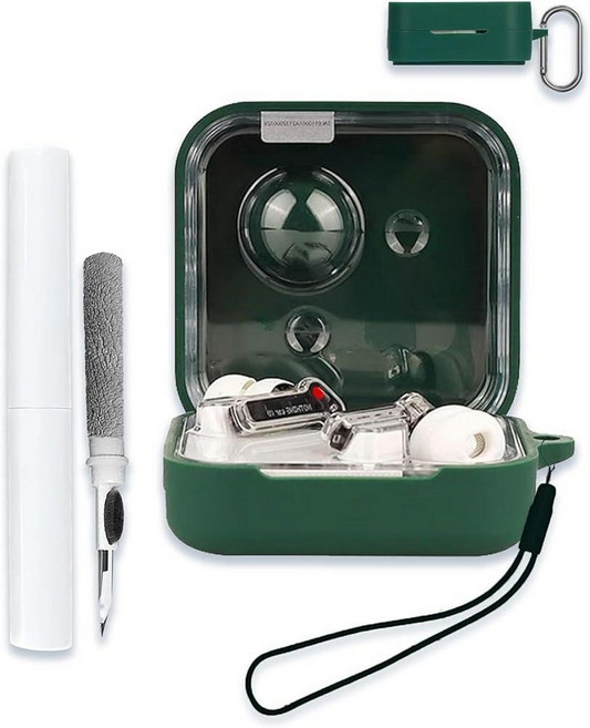 ChatGPT 통합 Nothing Ear 2024 무선 이어버드용 케이스 커버 전체 보호 소프트 TPU 스킨 충격 열쇠고리 랜야드 클리닝 펜 투명 232207, GREEN