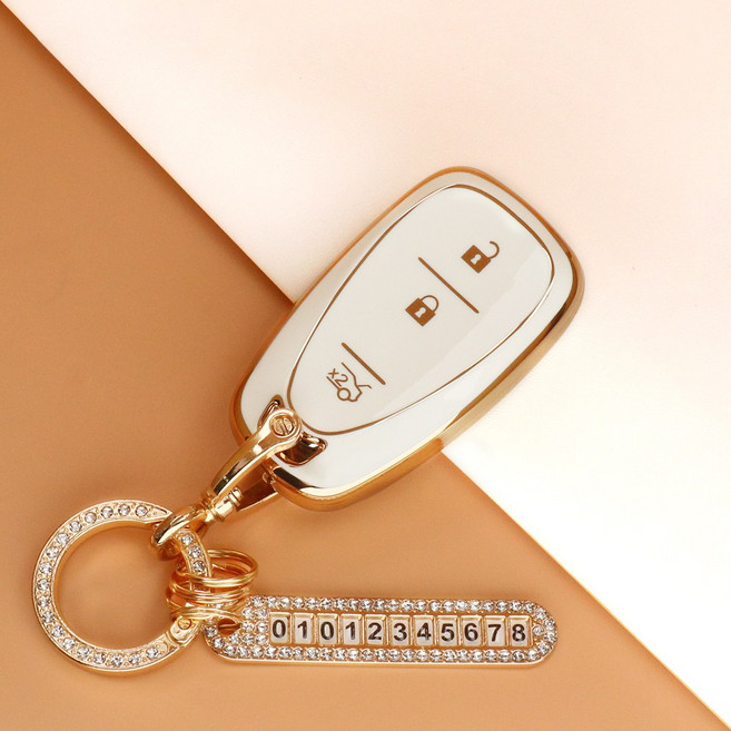 카스타 스마트 키케이스 키커버 TPU 키홀더 차 키커버 호환 트랙스 크로스오버 더뉴 크루즈 트레일블레이저 더뉴 말리부 더뉴 아베오 이쿼녹스 볼트EV, TC-03, 골드_아이보리