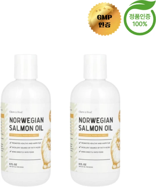 1+1 Chew + Heal 노르웨이산 연어 오일 반려견용 237ml, 2개, 오메가3 - 쿠팡