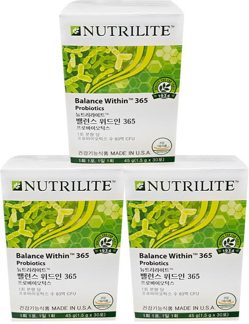 암웨이 뉴트리라이트 밸런스 위드인 365 유산균 프로바이오틱스, 45g, 3개
